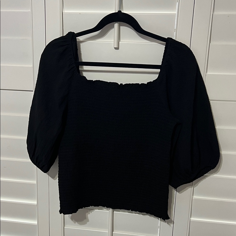 INC International Concepts Black Puff Sleeve Blouse
